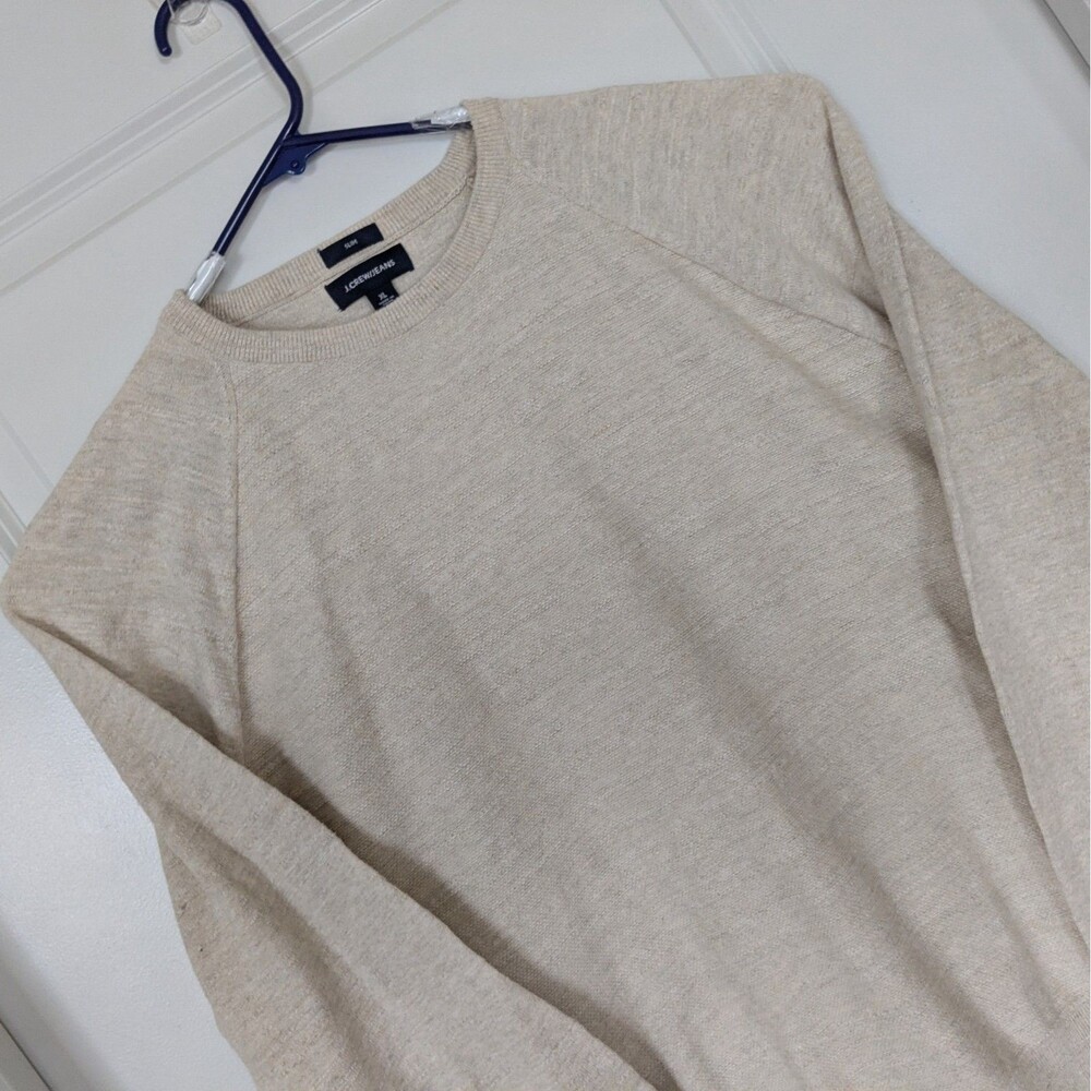 J.Crew Jeans Men's XL Slim Cotton Sweater Oatmeal Beige Crewneck Raglan Preppy